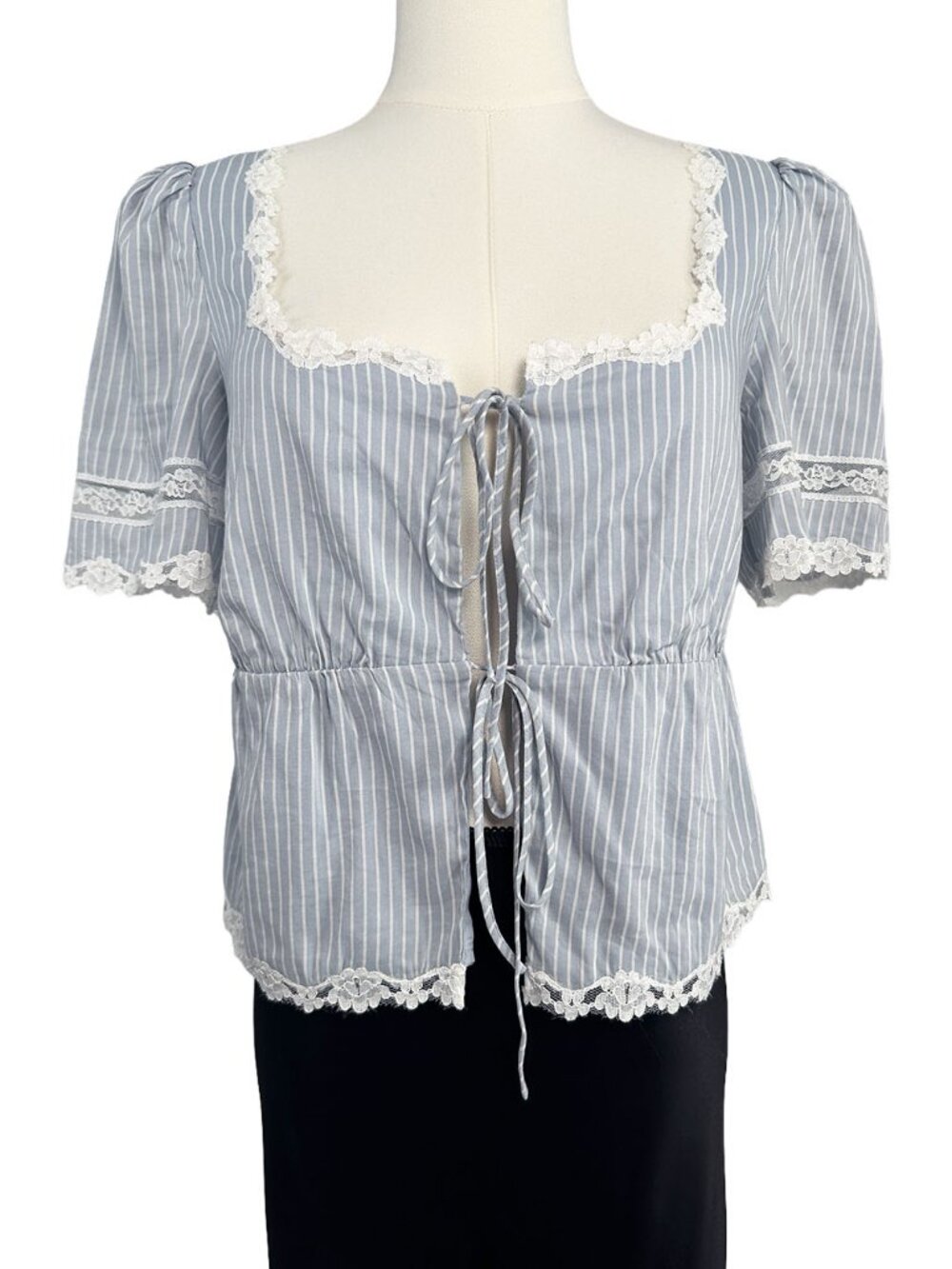 Reformation Margot Top Bueno Stripe Blue White Striped Peplum Blouse XS - Picture 2 of 8